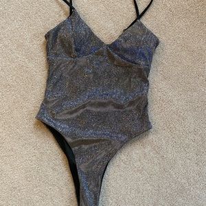 SHEIN blue shimmer one piece bathing suit